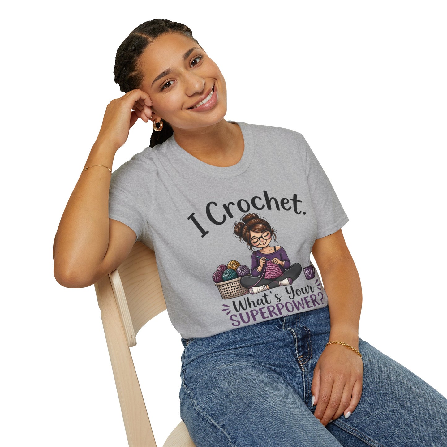 Graphic Tee "I Crochet T-Shirt — What's Your Superpower?" Cute Yarn Lover Tee