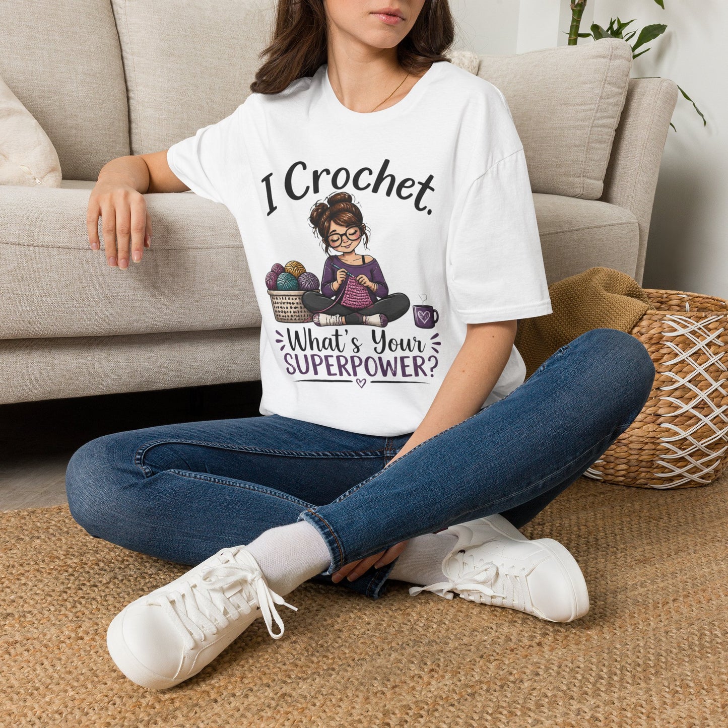 Graphic Tee "I Crochet T-Shirt — What's Your Superpower?" Cute Yarn Lover Tee