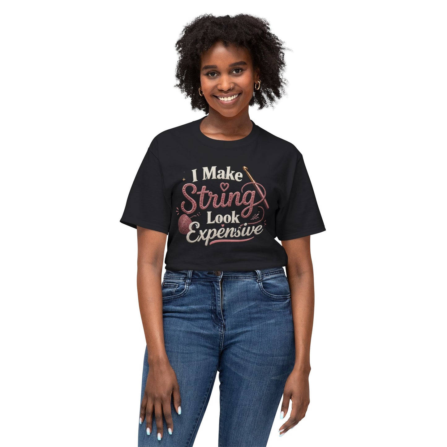 Cute Yarn Lover Crocheting Lightweight Tee “I Make String Look Expensive”