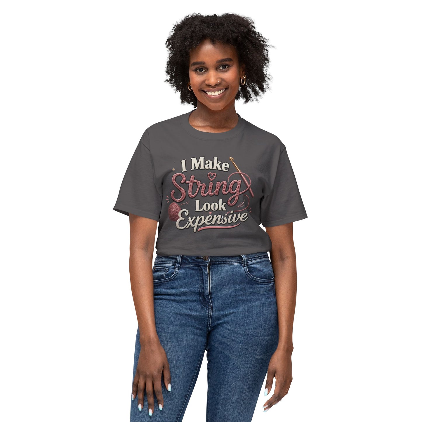 Cute Yarn Lover Crocheting Lightweight Tee “I Make String Look Expensive”