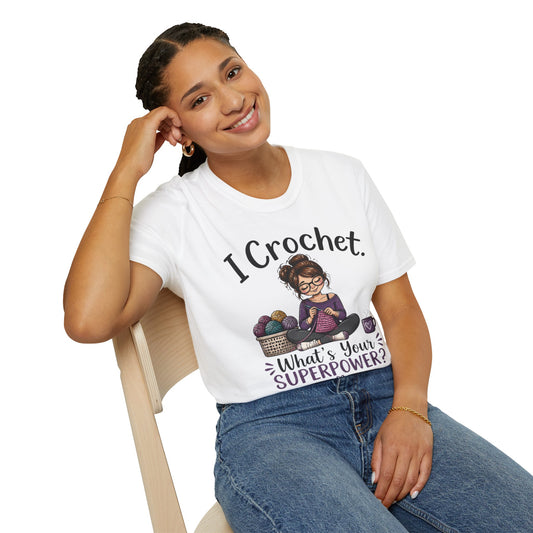 Graphic Tee "I Crochet T-Shirt — What's Your Superpower?" Cute Yarn Lover Tee