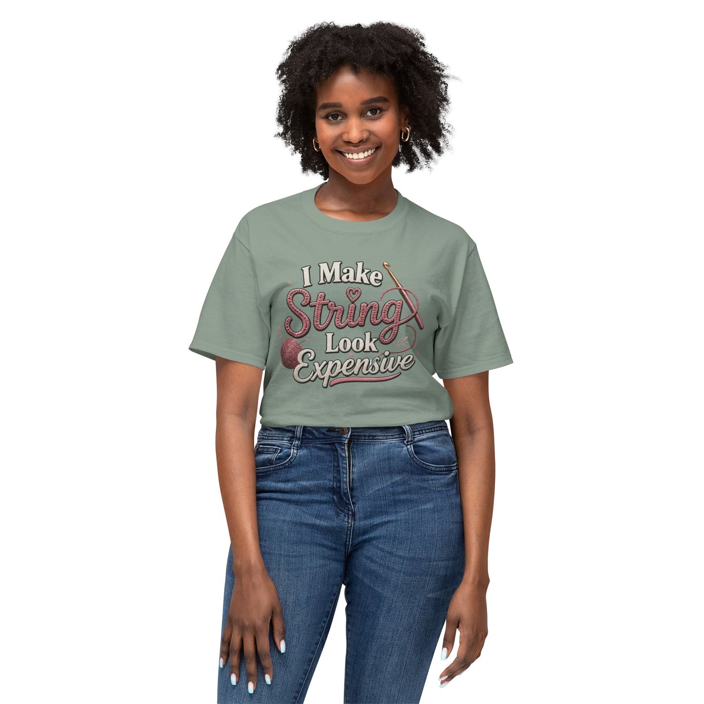 Cute Yarn Lover Crocheting Lightweight Tee “I Make String Look Expensive”