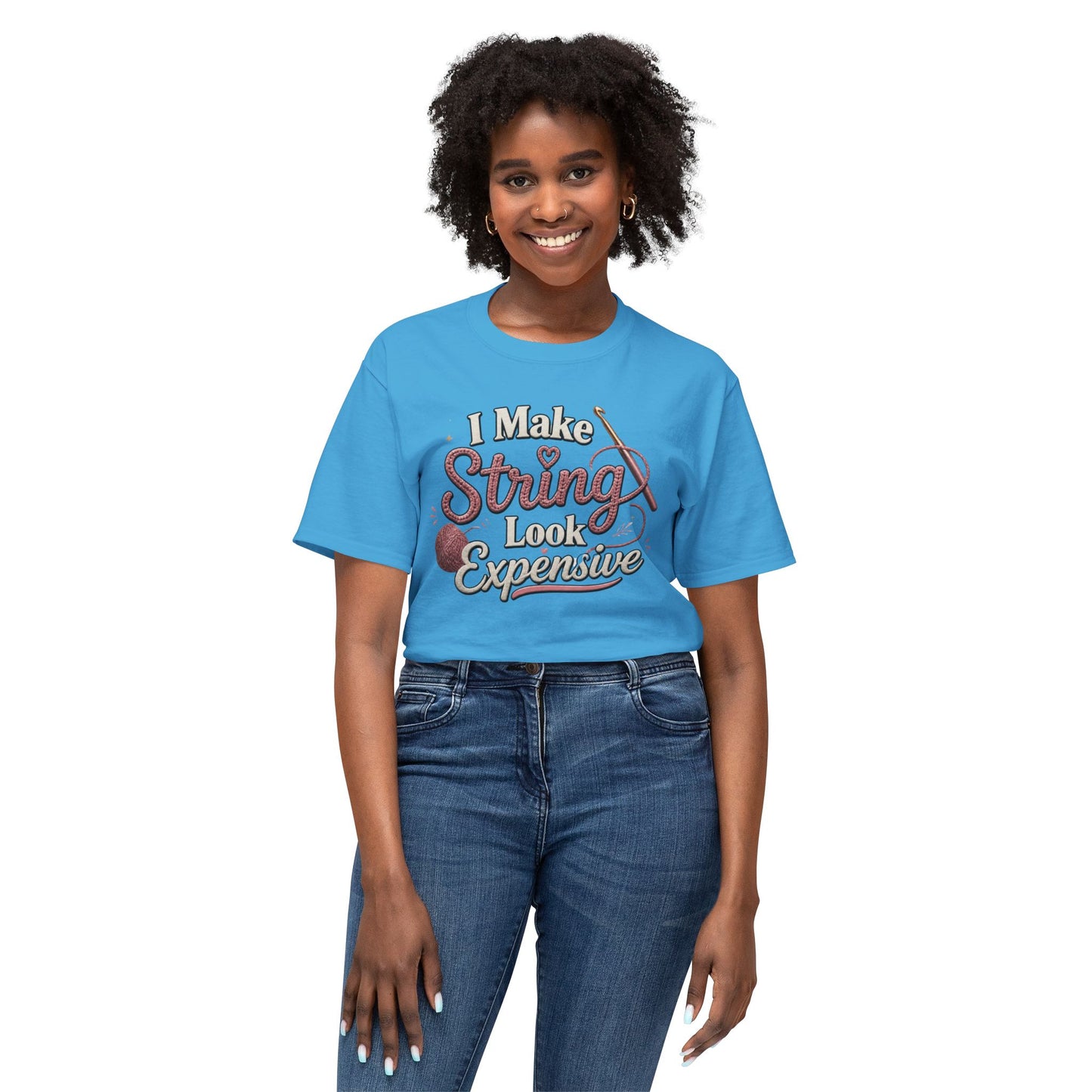 Cute Yarn Lover Crocheting Lightweight Tee “I Make String Look Expensive”