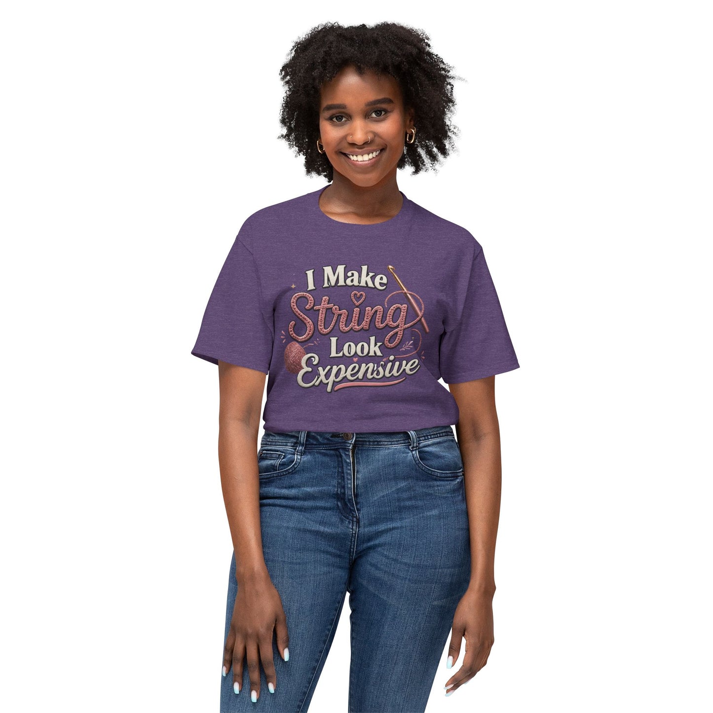 Cute Yarn Lover Crocheting Lightweight Tee “I Make String Look Expensive”