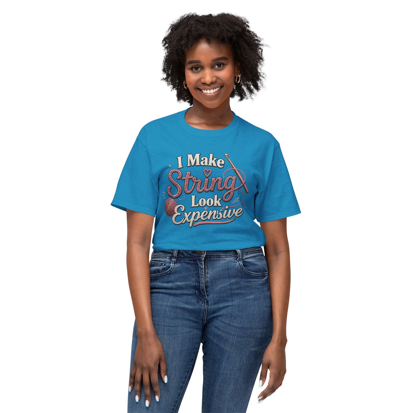 Cute Yarn Lover Crocheting Lightweight Tee “I Make String Look Expensive”