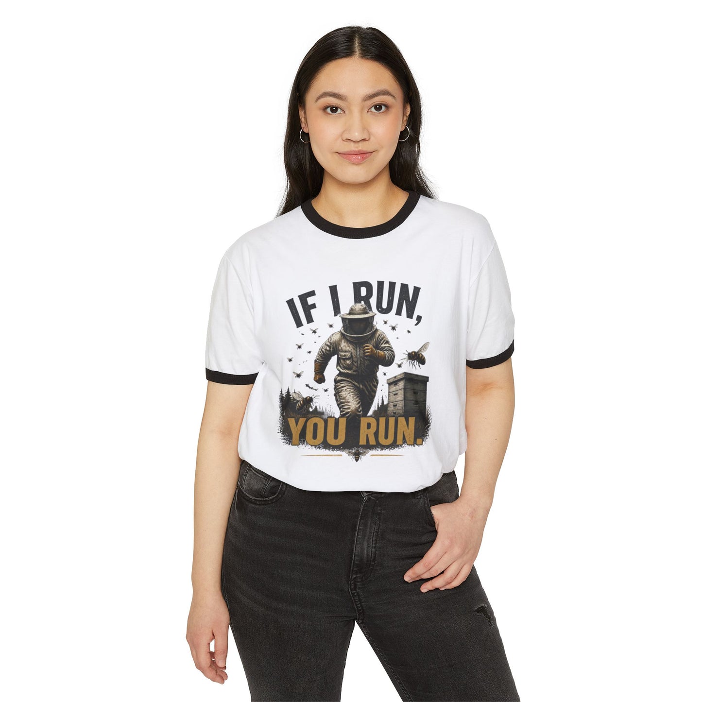 Beekeeper T-Shirt — “If I Run, You Run” Retro Ringer Tee