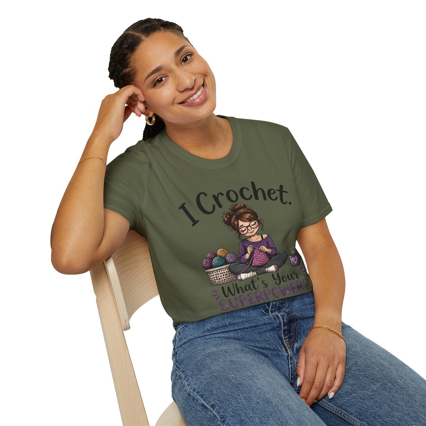 Graphic Tee "I Crochet T-Shirt — What's Your Superpower?" Cute Yarn Lover Tee