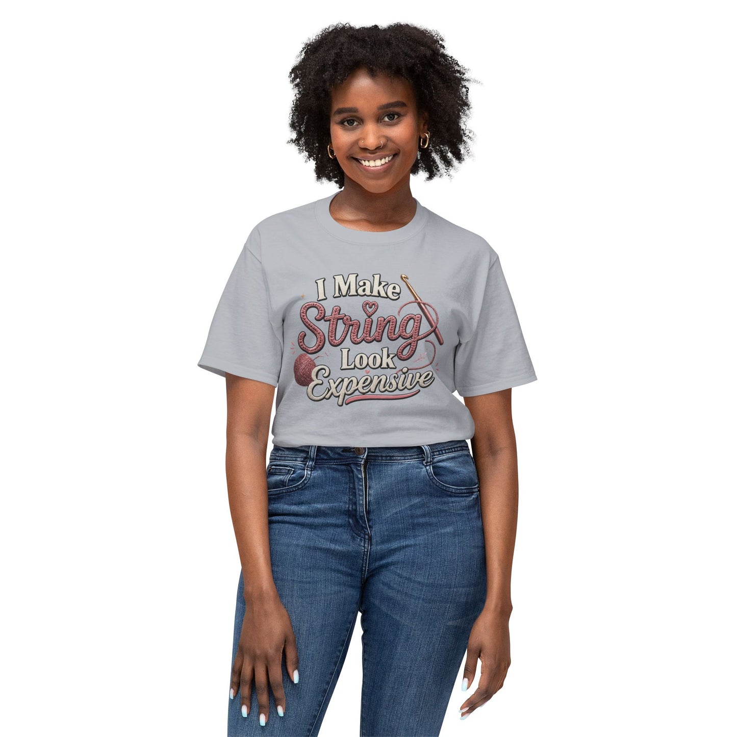 Cute Yarn Lover Crocheting Lightweight Tee “I Make String Look Expensive”