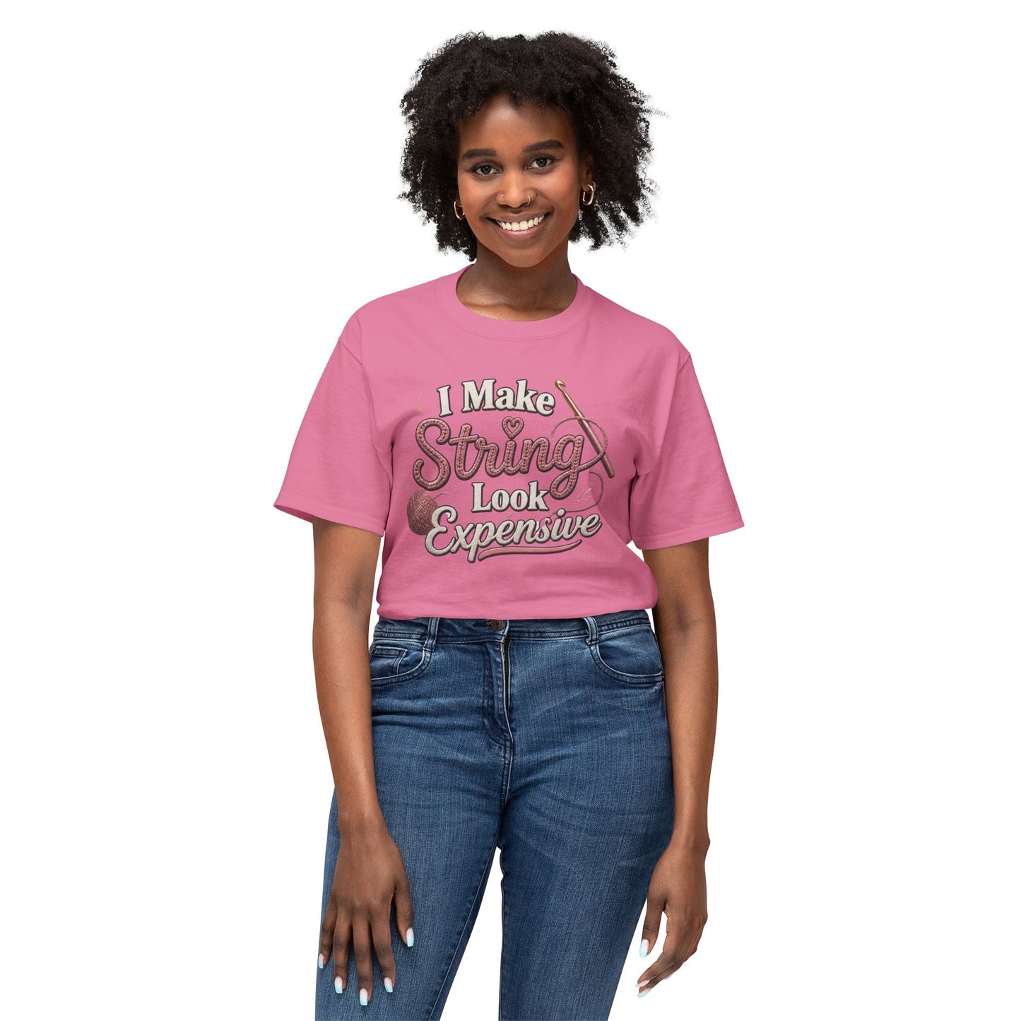 Cute Yarn Lover Crocheting Lightweight Tee “I Make String Look Expensive”