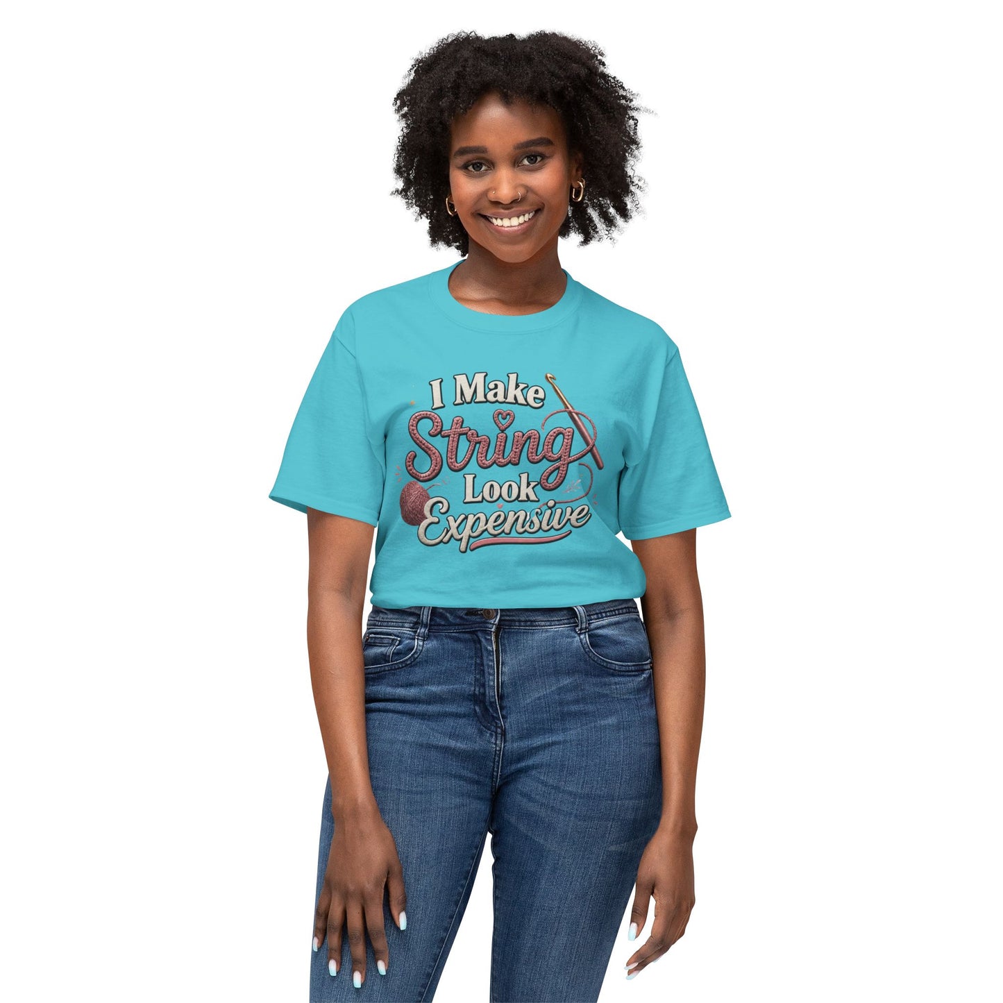 Cute Yarn Lover Crocheting Lightweight Tee “I Make String Look Expensive”