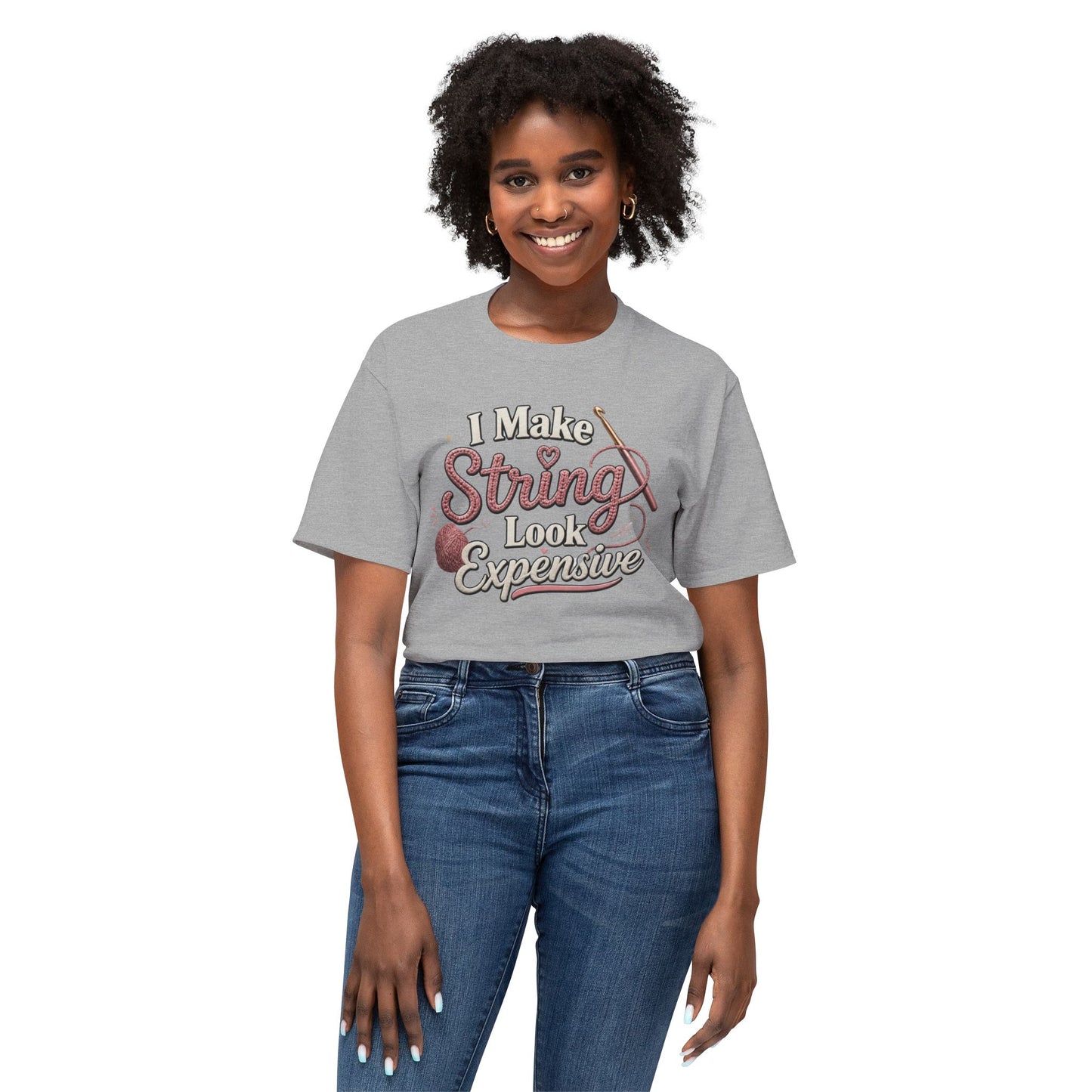 Cute Yarn Lover Crocheting Lightweight Tee “I Make String Look Expensive”